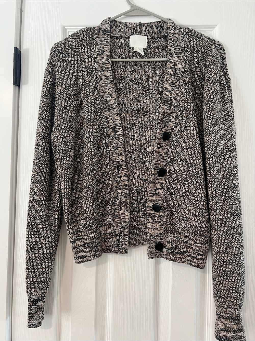H&M Chunky Black and Cream Button-Front Women's Sweater Cardigan